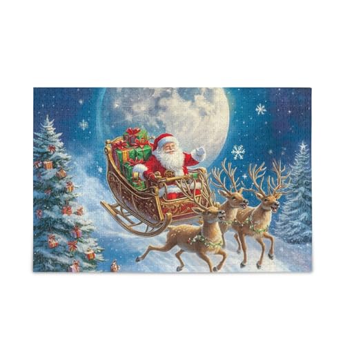 Santa Schlitten Blau Puzzles 500 Teile Puzzle DIY Geschenk Jigsaw Puzzles mit Mesh Aufbewahrungstasche für Erwachsene Familien von ODAWA