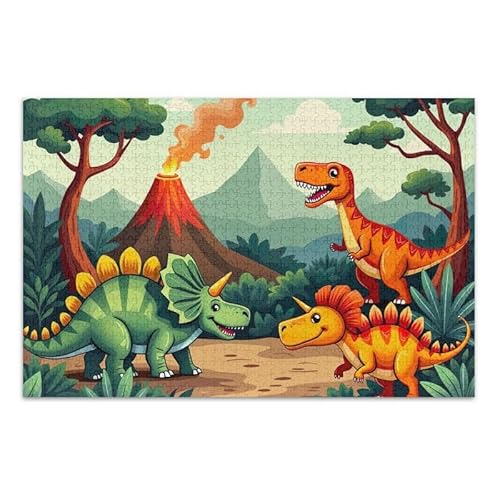 Schickes Dinosaurier-Puzzle-Spiel, Wandkunst, Spaß, Familienaktivität, fertige Größe 74,9 x 50 cm, Grün von ODAWA