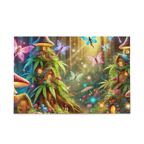 Schmetterlinge Wald Glow Puzzles DIY Geschenk Puzzle mit Netz-Aufbewahrungstasche Lustiges Puzzle für Erwachsene, Fertige Größe 74,9 x 50 cm von ODAWA