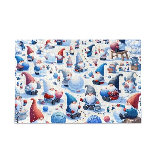 Schneemann Zwerge Blau Puzzle 500 Teile Puzzle Herausforderndes Puzzlespiel Lustiges Puzzle für Erwachsene von ODAWA