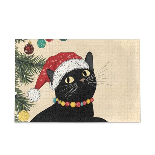 Schwarze Katze Hängendes Weihnachtspuzzle 500 Teile Puzzle Puzzle Spiel Home Wall Artwork für Erwachsene Teenager von ODAWA