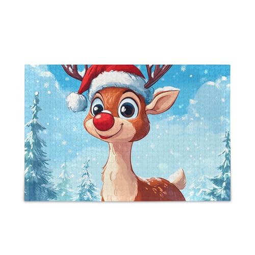 Smiling Reindeer Snow Blue Puzzle 500 Teile Puzzle Stabile 2 mm Puzzleteile für Erwachsene Familien von ODAWA