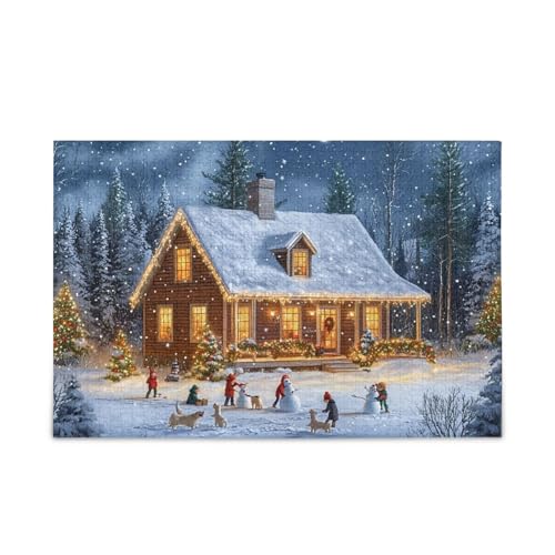 Snowy Cabin Holiday Lights Puzzle 500 Teile Puzzle Puzzle Spiel Home Wall Artwork Lustiges Puzzle für Erwachsene von ODAWA