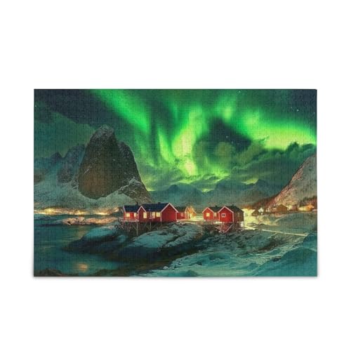 Snowy Mountain Lights Green Puzzle Game Home Wall Artwork Challenge Puzzle for Adult, Finished Size 74.9 cm x 50.0 cm von ODAWA