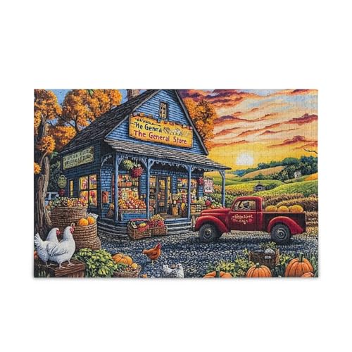 Sonnenuntergang Bauernhof Kürbisse Hühner Puzzles 500 Teile Puzzle Puzzle Spaß Familie Aktivität von ODAWA