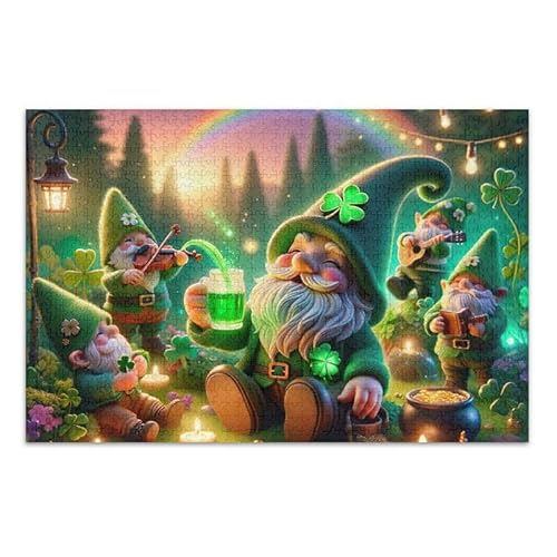 St. Patrick's Gnomes Night Jigsaw Puzzle 500 Teile Puzzle Herausforderndes Puzzle-Spiel Spaß Familienaktivität von ODAWA