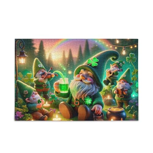 St. Patrick's Gnomes Night Puzzles 500 Teile Puzzle Herausforderndes Puzzlespiel für Erwachsene, Familien von ODAWA