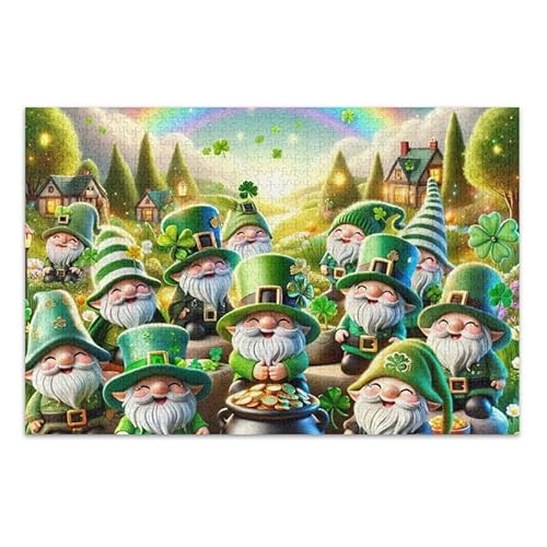 St. Patrick's Gnomes Puzzles 500 Teile Puzzle DIY Geschenk Jigsaw Puzzles mit Mesh-Aufbewahrungstasche Lustiges Puzzle für Erwachsene von ODAWA