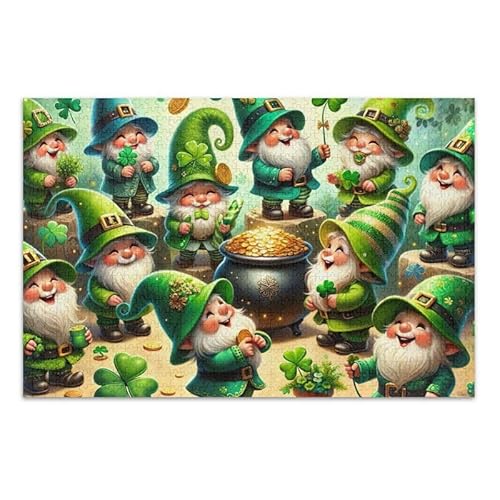 St. Patrick's Gnomes grünes Puzzle-Spiel für Zuhause, Wandkunst, Herausforderung Puzzle für Erwachsene, fertige Größe 74,9 x 50 cm von ODAWA