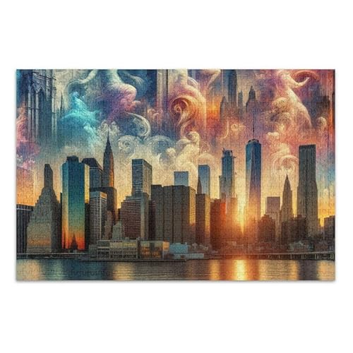 Stadtbild Sonnenuntergang blaues Puzzle, pädagogisches und lernendes Puzzle, lustiges Puzzle für Erwachsene und Kinder, fertige Größe 74,9 x 50 cm von ODAWA