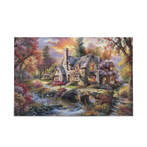 Steinhaus-Puzzles zum Selbermachen, Geschenk-Puzzles mit Netz-Aufbewahrungstasche für Erwachsene und Jugendliche, fertige Größe 74,9 x 50 cm von ODAWA