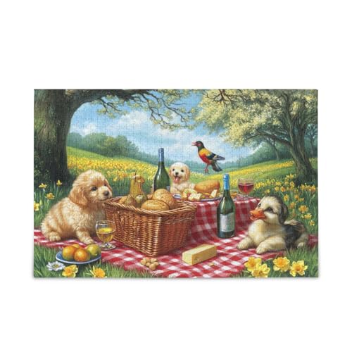 Sunny Picnic Puppies Puzzles 500 Teile Puzzle Herausforderndes Puzzle-Spiel für Erwachsene Teenager von ODAWA