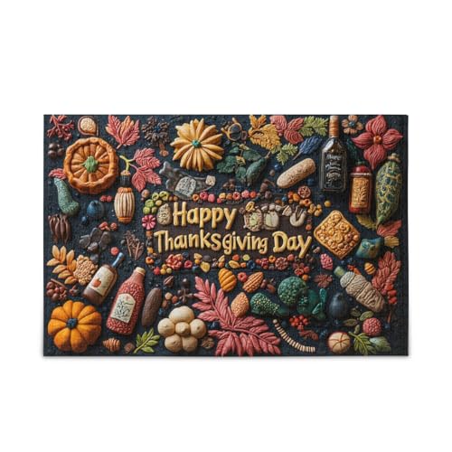 Thanksgiving Festivities Puzzle DIY Geschenk Puzzle mit Netz-Aufbewahrungstasche für Erwachsene, Familien, fertige Größe 74,9 x 50 cm von ODAWA