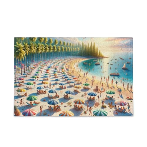 Urlaub Strand Sonnenschein Puzzles 500 Teile Puzzle DIY Geschenk Jigsaw Puzzles mit Mesh Aufbewahrungstasche Herausforderung Puzzle für Erwachsene von ODAWA