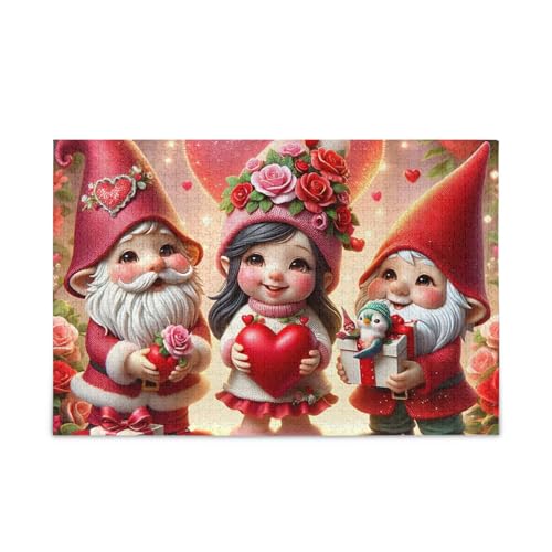 Valentine Gnomes Herz Puzzles 500 Teile Puzzle Herausforderndes Puzzlespiel für Erwachsene, Familien von ODAWA