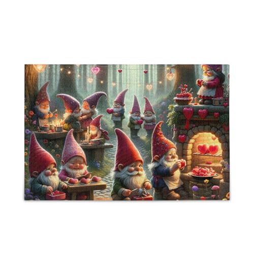 Valentine Gnomes Puzzles Herausforderndes Puzzle-Spiel Spaß Familienaktivität, fertige Größe 74,9 x 50 cm von ODAWA