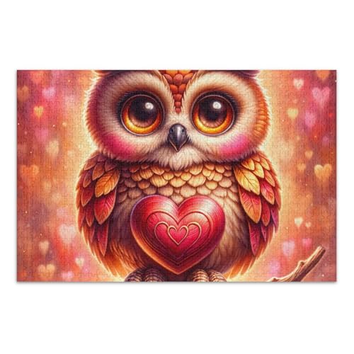 Valentinstag Eule Rotes Herz Puzzle 500 Teile Puzzle Pädagogisches und Lernpuzzle Lustiges Puzzle für Erwachsene von ODAWA