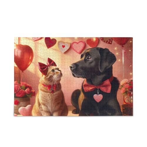 Valentinstag Katze Hund Puzzles 500 Teile Puzzle Puzzle Spiel Home Wall Artwork Herausforderung Puzzle für Erwachsene von ODAWA