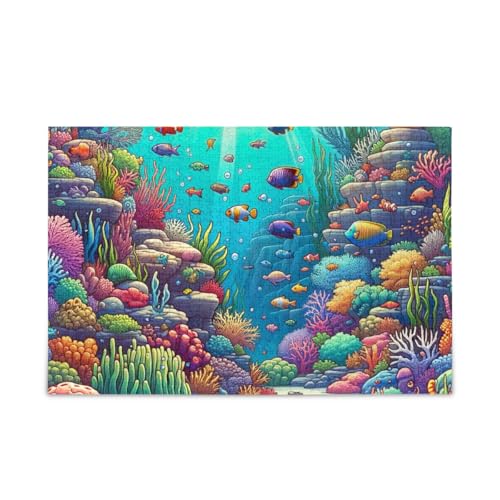 Vibrant Coral Reef Blue Puzzle 500 Teile Puzzle Puzzle Spiel Home Wall Artwork Lustiges Puzzle für Erwachsene Kinder von ODAWA