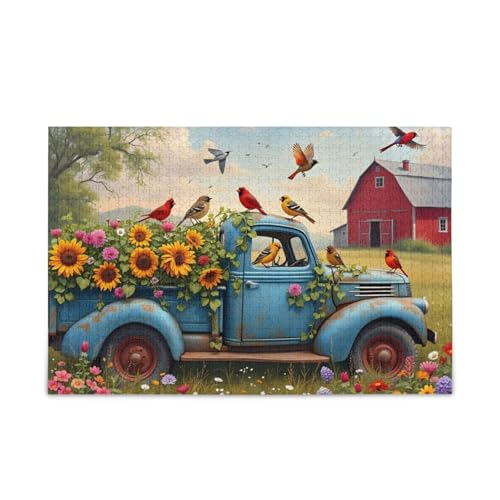 Vintage Truck Gelb Puzzle 500 Teile Puzzle DIY Geschenk Jigsaw Puzzles mit Mesh Aufbewahrungstasche für Erwachsene Familien von ODAWA