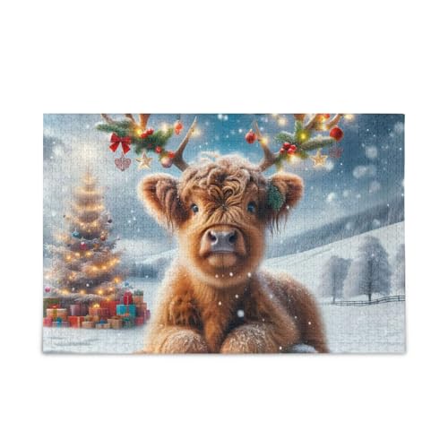 Weihnachtliches Rentier-Schnee-Puzzle, DIY-Geschenk-Puzzles mit Netz-Aufbewahrungstasche, lustige Familienaktivität, fertige Größe 74,9 x 50 cm von ODAWA