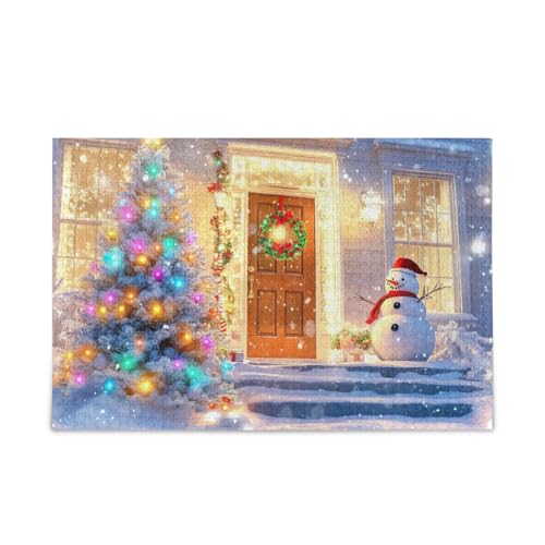 Weihnachtsbaum und Schneemann Puzzle 500 Teile Puzzle Herausforderndes Puzzlespiel Lustiges Puzzle für Erwachsene von ODAWA