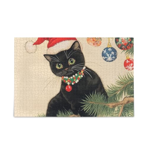 Weihnachtspuzzle, schwarze Katze, hängend, 500 Teile, Puzzle-Spiel, Heimwandkunst, lustiges Puzzle für Erwachsene und Kinder von ODAWA