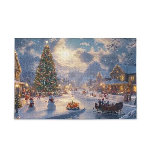 Weihnachtspuzzle, verschneite Straßen, Baum-Puzzle, 500 Teile, stabiles 2 mm, Puzzleteile, lustige Familienaktivität von ODAWA