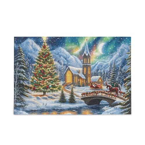 Weihnachtsszene Alte Kirche Puzzle 500 Teile Puzzle DIY Geschenk Puzzle mit Netz-Aufbewahrungstasche Spaß Familie Aktivität von ODAWA