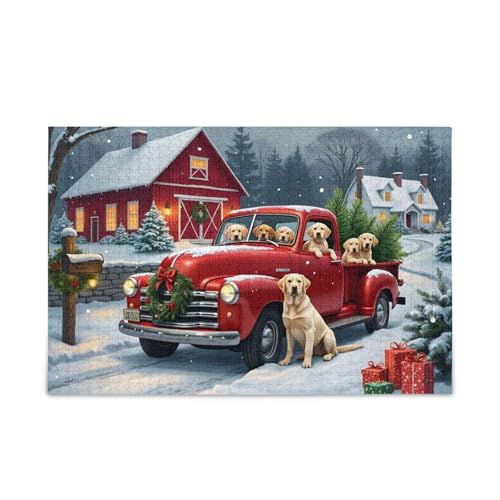 Weihnachtswagen-Puzzles mit Netz-Aufbewahrungstasche für Erwachsene, Familien, fertige Größe 74,9 x 50 cm, Weiß von ODAWA