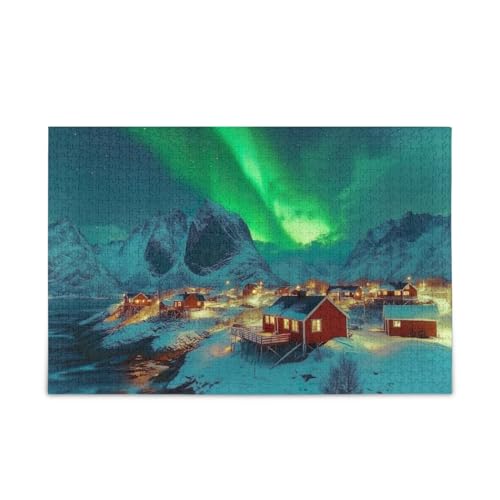 Winter Aurora Cabin Green Puzzle Challenging Puzzle Game Challenge Puzzle for Adult, Finished Size 74.9 cm x 50.0 cm von ODAWA