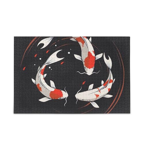 Yin Yang Koi Schwarzes Puzzle 500 Teile Puzzle Herausforderndes Puzzlespiel Spaß Familienaktivität von ODAWA