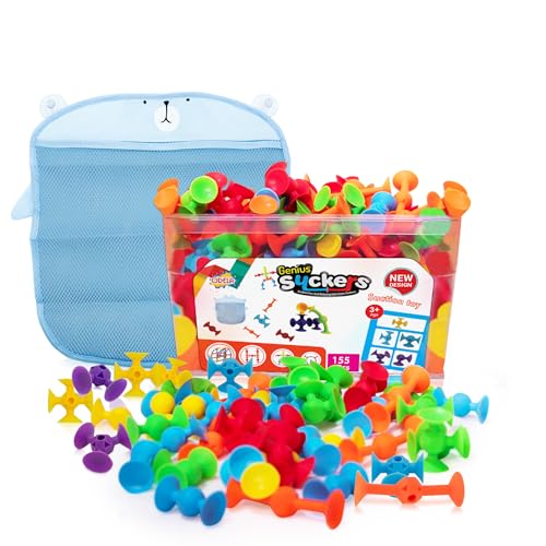 ODELA Genius Suckers Saugspielzeug für Kinder, sensorisches Spielzeug – 155 Stück Babyspielzeug Saugnäpfe Bauspielzeug – STEM-Entwicklungssaugnapf für Kinder – buntes Saugspielzeug für 3 Jahre – von ODELA