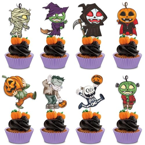 16 Stück Tortendeko Halloween Cupcake Topper Dekorationen, Geist Halloween Kuchendeko, Halloween Picks Tortendeko für Halloween Party von ODOOKON