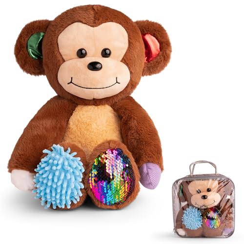 ODOXIA Sinnesplüsch AFFE | Tierisches Sensorisches Spielzeug für Kleinkinder 1-3 besondere Bedürfnisse | Autismus Plüsch für Kinder | Sensorisches Plüschtier Plush Monkey von ODOXIA