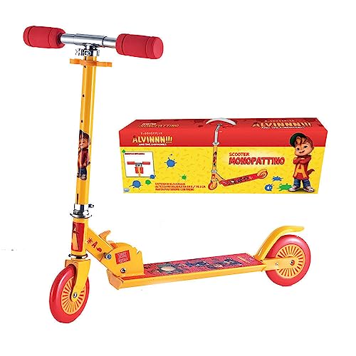 ODS 48901 Alvin Tretroller Scooter höhenverstellbar 80 cm mit Hinterrad mit Bremse 100% Stahl Tragkraft 50 kg, Blau Rot Gelb von ODS