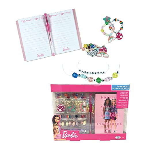 ODS Barbie Fashion Set Tagebuch und Schmuck, 1 Mini-Tagebuch für die Schule mit Glitzer-Stift und Anhängern zur Herstellung von Armbändern, Altersempfehlung +5 Jahre von ODS