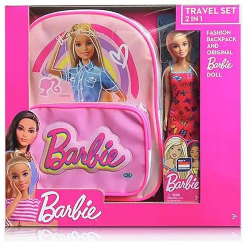 ODS - Barbie - Travel Set 2 in 1, Rucksack mit Fronttasche und Barbie-Puppe inklusive, 29 x 22 x 9 cm, Altersempfehlung +3 Jahre von ODS