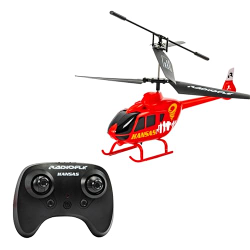 ODS Radiofly, Kansas, Ferngesteuerter Helikopter für Kinder, 4 Funktionen, LED-Licht und USB-Aufladung, Länge 21 cm, 8 Jahre, Farbe Rot und Orange, 40316 von ODS