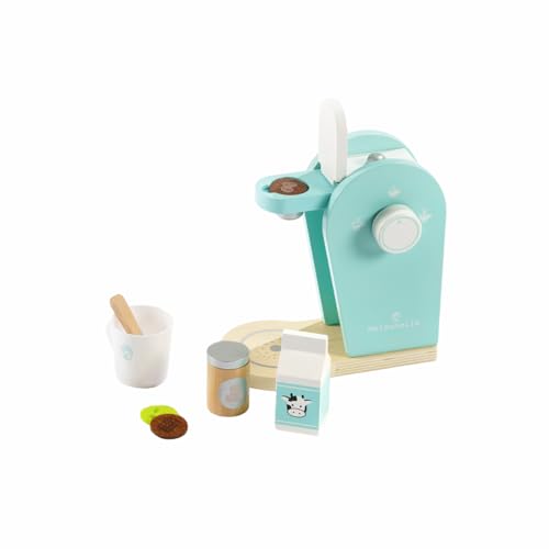 ODS - Maisonelle Nature, Meine erste Kaffeemaschine, Spielzeug für Kinder aus Holz, mit Waffeln, Tasse, Löffel, Milch, 16,2 x 9 x 17 cm, Altersempfehlung + 3 Jahre von ODS