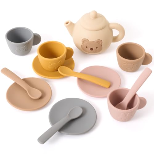 OESSUF Bär Teeservice Kinder Silikon Tee Set für Kinder Küchenzubehör Teeset 13-teiliges, Teeparty Rollenspiele Kinderspielzeug, Geburtstag Geschenk für Mädchen Jungen von 1 2 3 OESSUF Bär Teeservice Kinder Silikon Tee Set für Kinder Küchenzubehör Teeset 13-teiliges, Teeparty Rollenspiele Kinderspielzeug, Geburtstag Geschenk für Mädchen Jungen von 1 2 3 von OESSUF