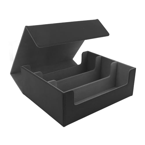 Kartendeck-Hülle für Sammelkarten, Sammelkarten-Aufbewahrungsbox für mehr als 1800 Karten, magnetische Klappbox mit Leder, für Magic Commander TCG-Karten (Black Shell with Grey Lining) von OFFAXE