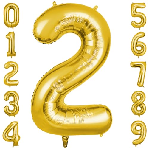 OFFCUP Gold Luftballon 2, Folienballon Zahl 2, 40 Zoll 2. Geburtstag Helium Ballons Zahlen 2 Luftballon Gold Zahlenballon Gold Ballon 2 Geburtstagsdeko von OFFCUP