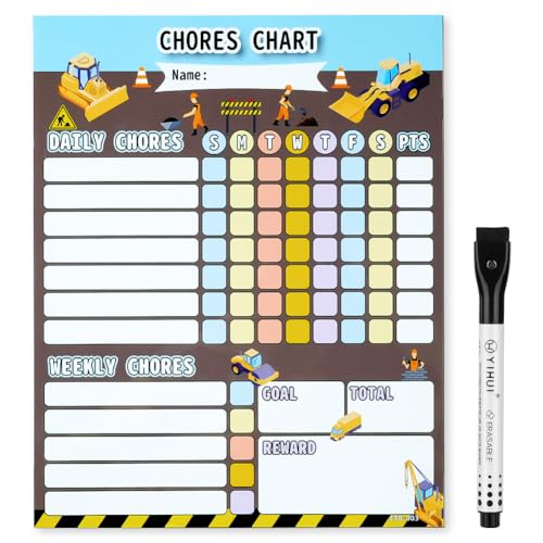 OFFCUP Magnetisch Belohnungstafel Kinder, Abwischbare Wochenplaner Magnettafel für Kinder, Magnetischer Chore Chart 25.4x20.3 cm Magnetisch Aufgabenplaner mit 1 Stifte Magnete Stift (Bagger) von OFFCUP