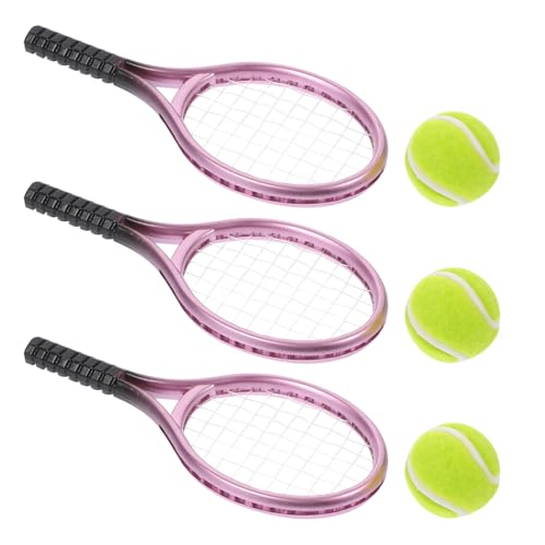 3 Sätze Tennisschläger Tennis Netz Miniatur Fledermäuse Badminton Hausdekoration-Zubehör Werkzeug Mini-Tool für Desktop-Mini-House-Tennisschläger Plastik OFFIGAM von OFFIGAM