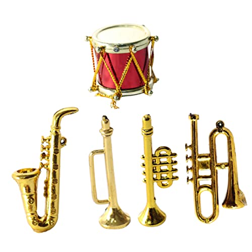 OFFIGAM 1 Satz Mini-Saxophon Mini-Gitarre Mini-Klarinette Mini-Trompete musikspielzeug Musikalisches Zubehör Mini-Kunststoff-Musikinstrument Mini-Musikinstrument-Requisite Plastik Golden von OFFIGAM