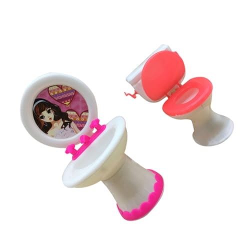 OFFIGAM 1 Set Waschbecken Toilette Mini Puppen Töpfchen Sitz Für Puppen Toilettensitze Möbel Mini Badezimmermöbel Mini Puppenhaus Toilettenmöbel Kunststoff von OFFIGAM