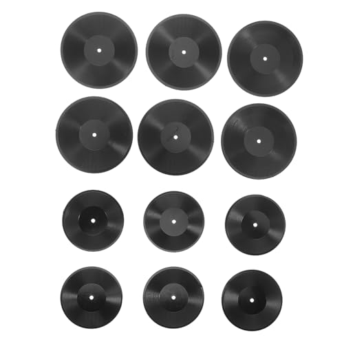 OFFIGAM 12 Stück Mini-Schallplatte Miniaturen Ding klein aufzeichnen Menschen Puppenhausfenster sammlerstücke Miniaturhaus Puppenhausmöbel Mini-Vinyl-Schallplatten Plastik Black von OFFIGAM