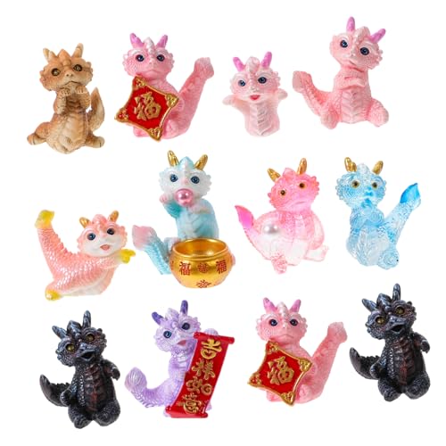 OFFIGAM 12St Drache Mini Figuren Ornament Mini-Sternzeichen-Drachenfigur Tierkreis Animal Figures Chinese Zodiac Geschenkidee spielzeuge Dekoration Mini-Drache Miniatur-Drachenschmuck Harz von OFFIGAM