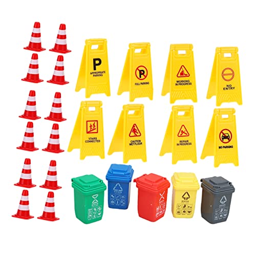 OFFIGAM 25 Stücke Lehre Kognitive Mini Verkehr Mini BAU Warnschilder Aufkleber Bin Recycling Spiele Warnschild Outdoor Plüsch Miniatur Kunststoff von OFFIGAM